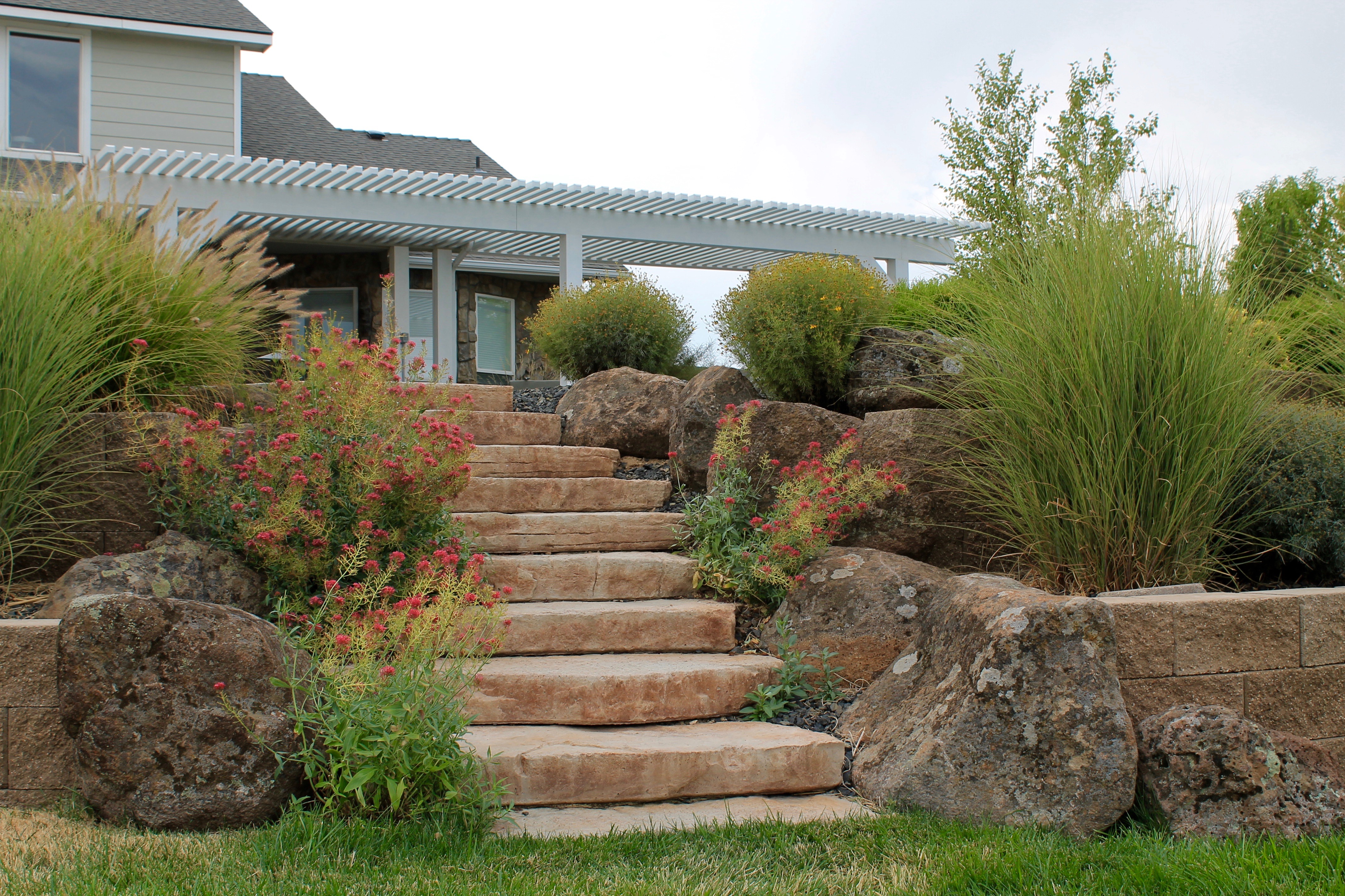 Stone Steps with Basalt Boulders | The Garden Artist Boise, ID